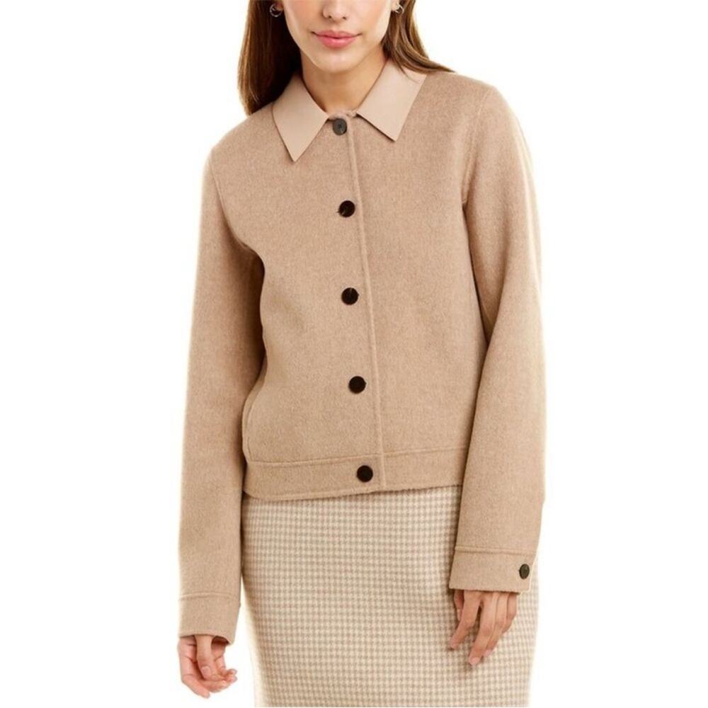Theory Palomino Melange Cropped Jacket Wool Cashmere Boxy Coat Size 0 $625